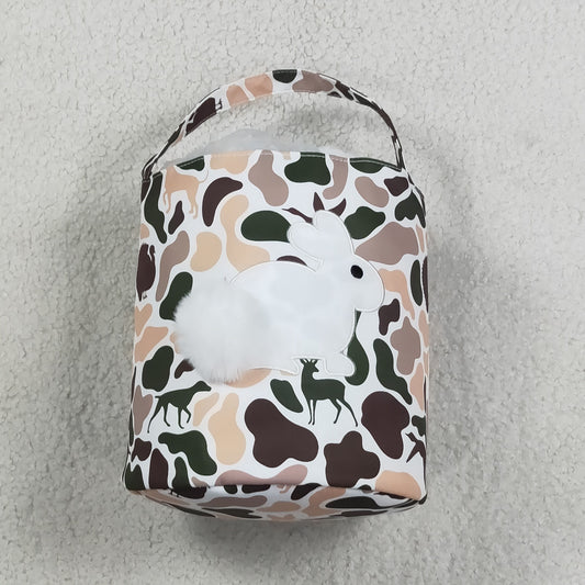 NO MOQ RTS BA0466(2)-embroidery Baby Girl Bag Hunting Camo Animal Print Fluffy Bunny Applique Easter Basket 202610