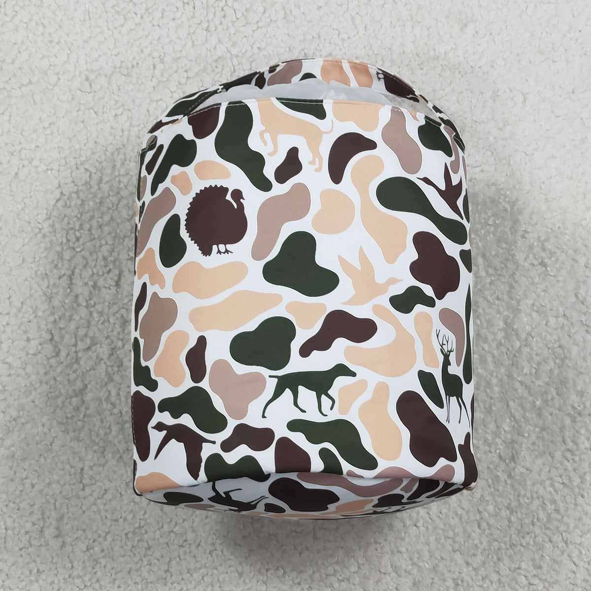 NO MOQ RTS BA0466(2)-embroidery Baby Girl Bag Hunting Camo Animal Print Fluffy Bunny Applique Easter Basket 202610