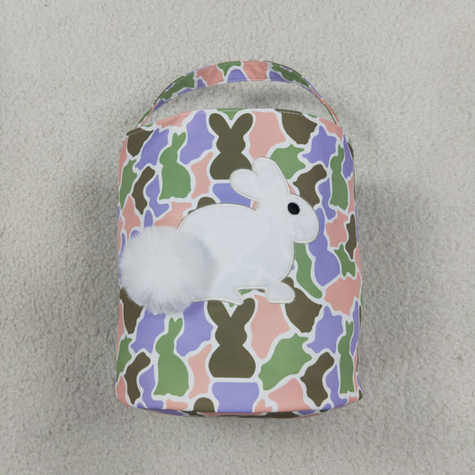 NO MOQ RTS BA0467(5)-embroidery Baby Girl Bag Bunny Silhouette Camo Print Fluffy Bunny Applique Easter Basket 202610