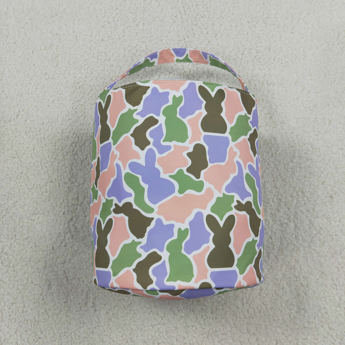 NO MOQ RTS BA0467(5)-embroidery Baby Girl Bag Bunny Silhouette Camo Print Fluffy Bunny Applique Easter Basket 202610