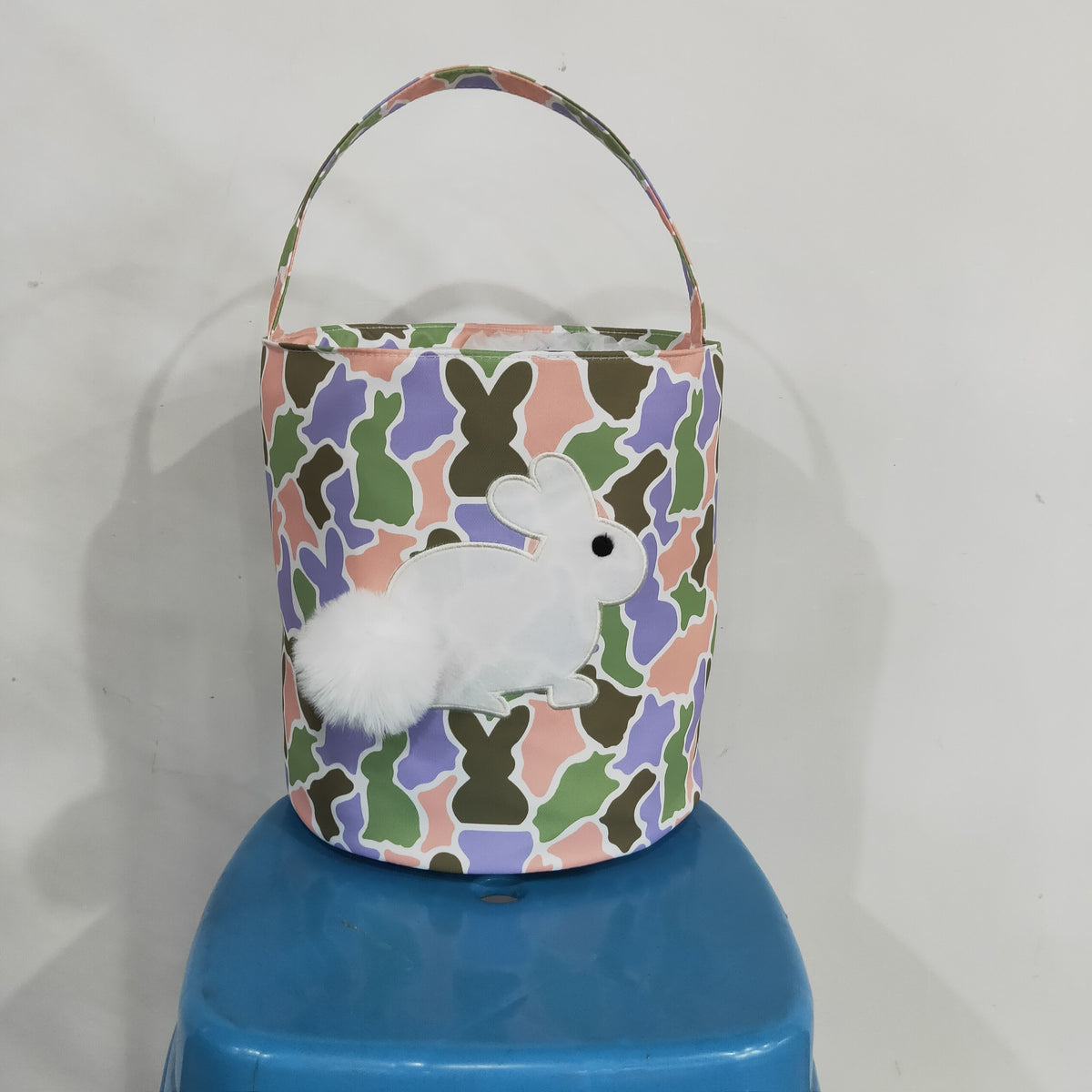 NO MOQ RTS BA0467(5)-embroidery Baby Girl Bag Bunny Silhouette Camo Print Fluffy Bunny Applique Easter Basket 202610