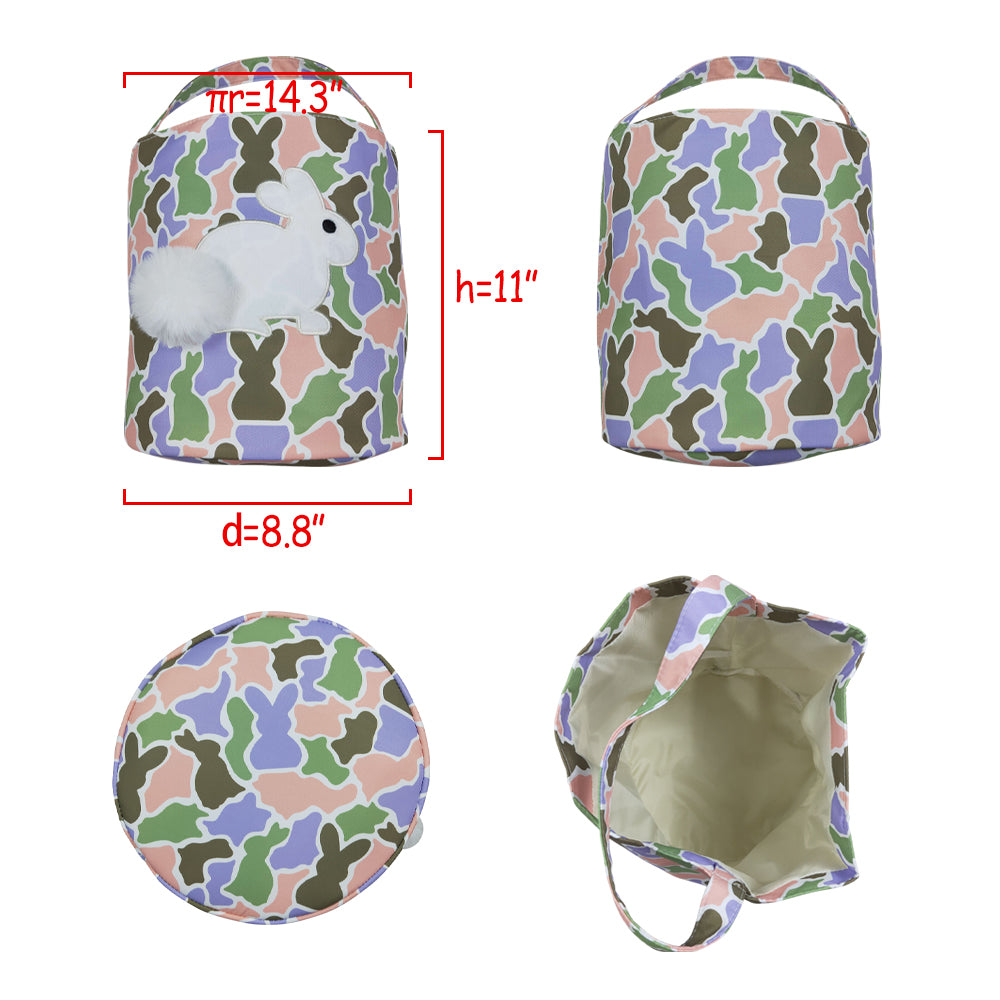 NO MOQ RTS BA0467(5)-embroidery Baby Girl Bag Bunny Silhouette Camo Print Fluffy Bunny Applique Easter Basket 202610