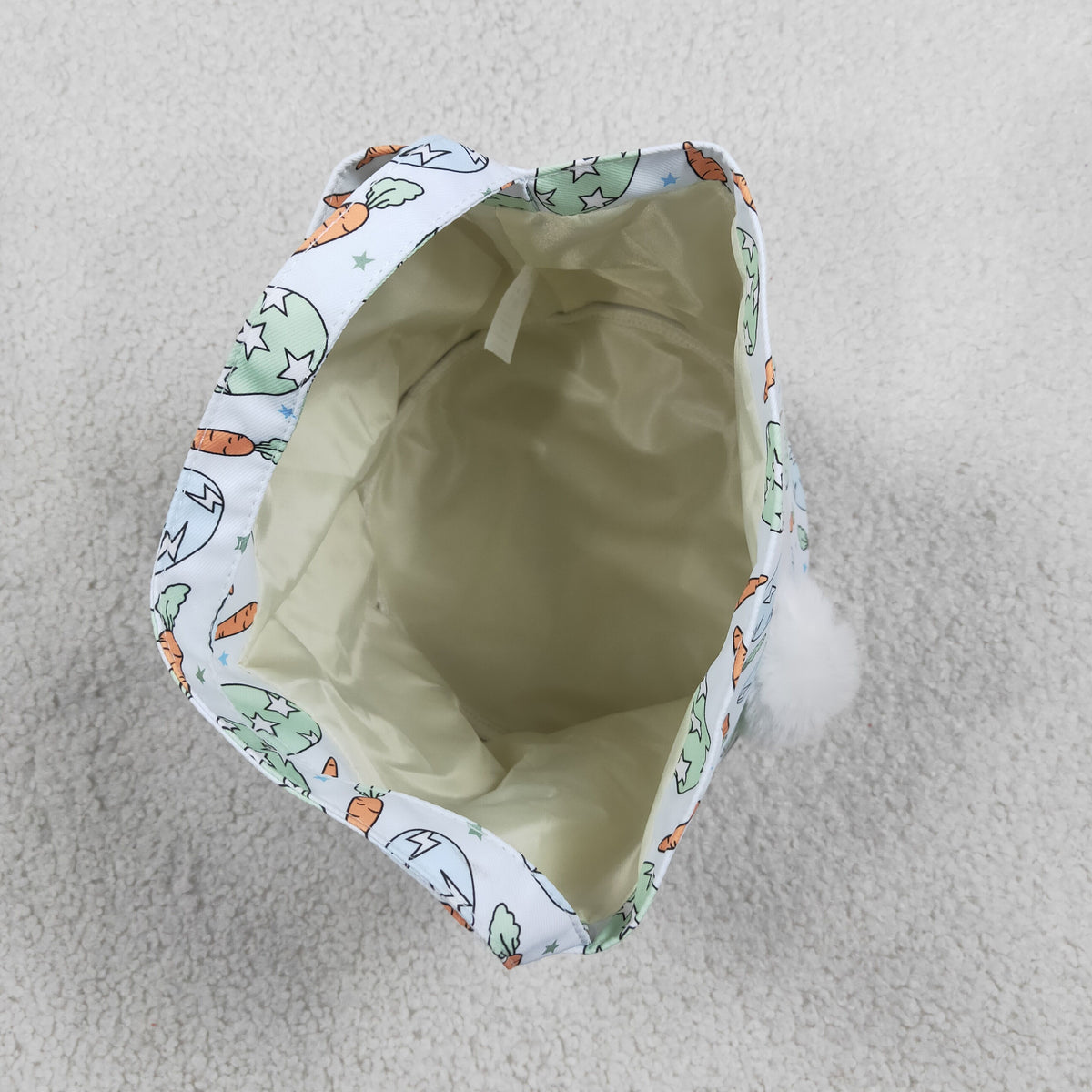 NO MOQ RTS BA0468(1)-embroidery Baby Girl Bag Easter Egg Carrot Print Fluffy Bunny Applique Easter Basket 202610