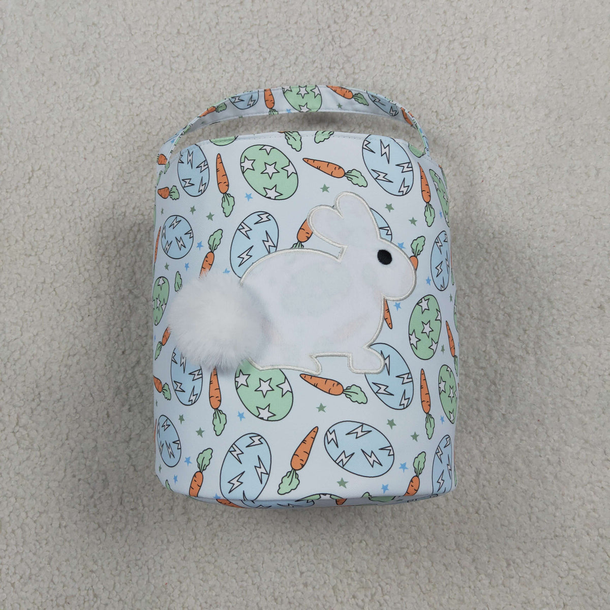 NO MOQ RTS BA0468(1)-embroidery Baby Girl Bag Easter Egg Carrot Print Fluffy Bunny Applique Easter Basket 202610
