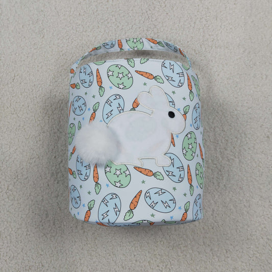NO MOQ RTS BA0468(1)-embroidery Baby Girl Bag Easter Egg Carrot Print Fluffy Bunny Applique Easter Basket 202610