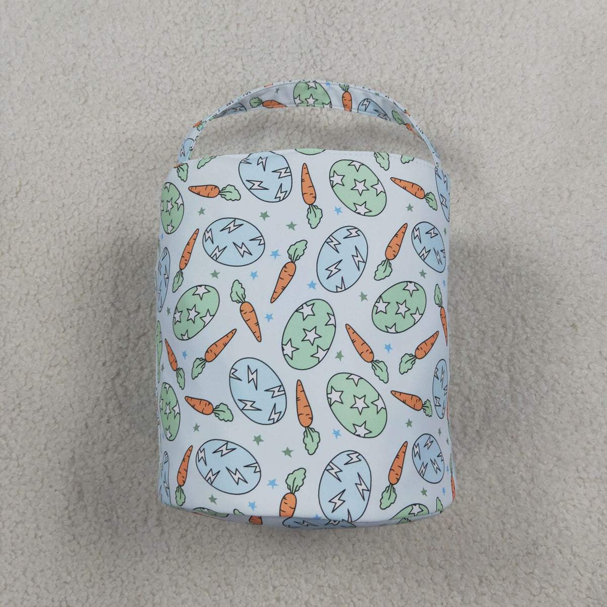 NO MOQ RTS BA0468(1)-embroidery Baby Girl Bag Easter Egg Carrot Print Fluffy Bunny Applique Easter Basket 202610