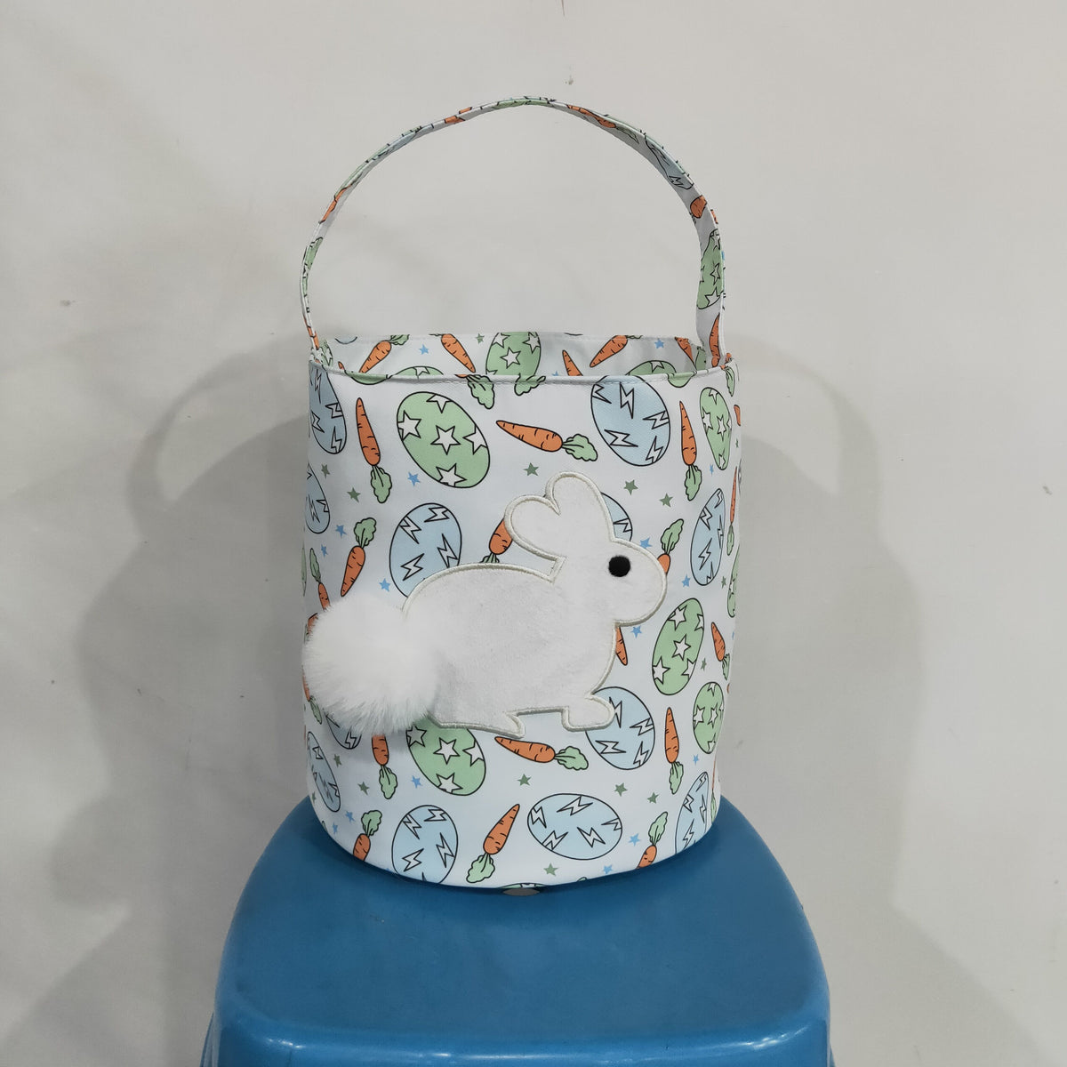 NO MOQ RTS BA0468(1)-embroidery Baby Girl Bag Easter Egg Carrot Print Fluffy Bunny Applique Easter Basket 202610