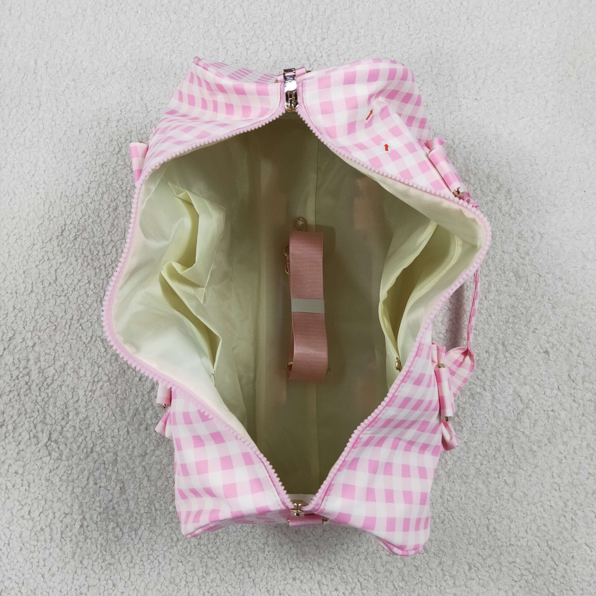 NO MOQ RTS BA0469 Girl Bag Pink Gingham Ruffle Print Travel Duffle Bag 202610