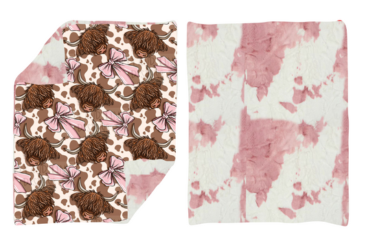 BL0204 bow pink cow fleece  blanket  RTS  Free shipping order $100+