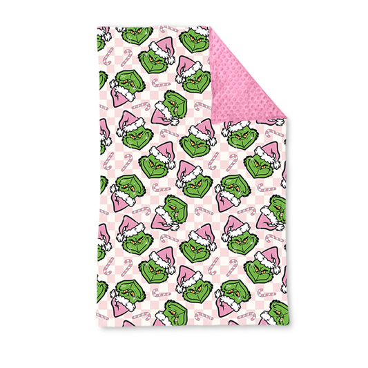 BL0225  bow pink Grinch blanket 202508  RTS