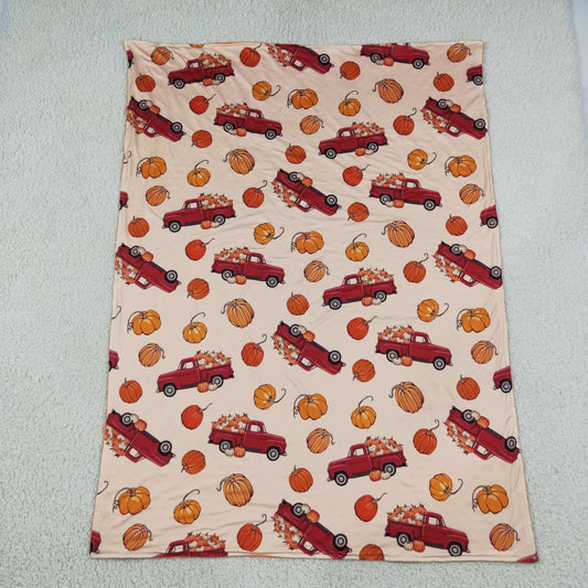 NO MOQ RTS BL0289(1) Baby Girl Clothes Pumpkin Red Truck Print Fall Baby Blanket