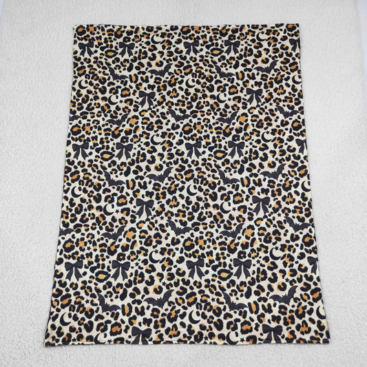 NO MOQ RTS BL0290(1) Baby Girl Clothes Halloween Leopard Bat Bow Print Minky Dot Baby Blanket