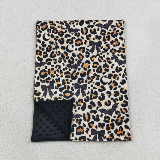 NO MOQ RTS BL0290(2) Baby Girl Clothes Halloween Leopard Bat Bow Print Minky Dot Baby Blanket