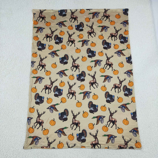 NO MOQ RTS BL0292(1) Baby Blanket Deer Turkey Duck Pumpkin Fall Hunting Print Soft Milk Silk Swaddle Blanket 202609