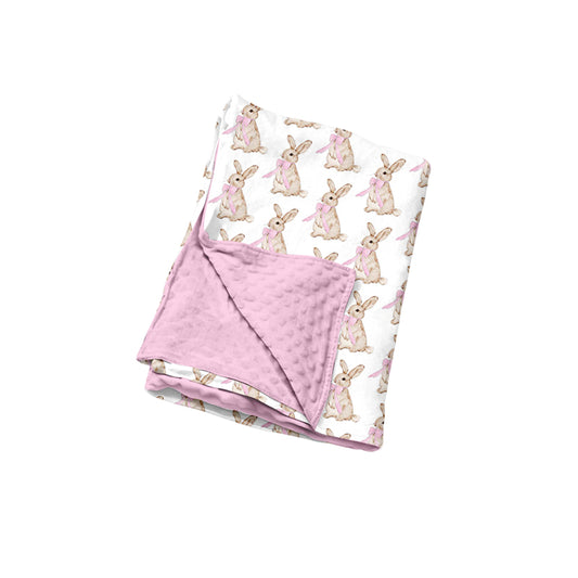 Preorder (moq 5) BL0311 Baby Girl Clothes Pink Bow Bunny Allover Print Minky Dot Double Layer Baby Blanket