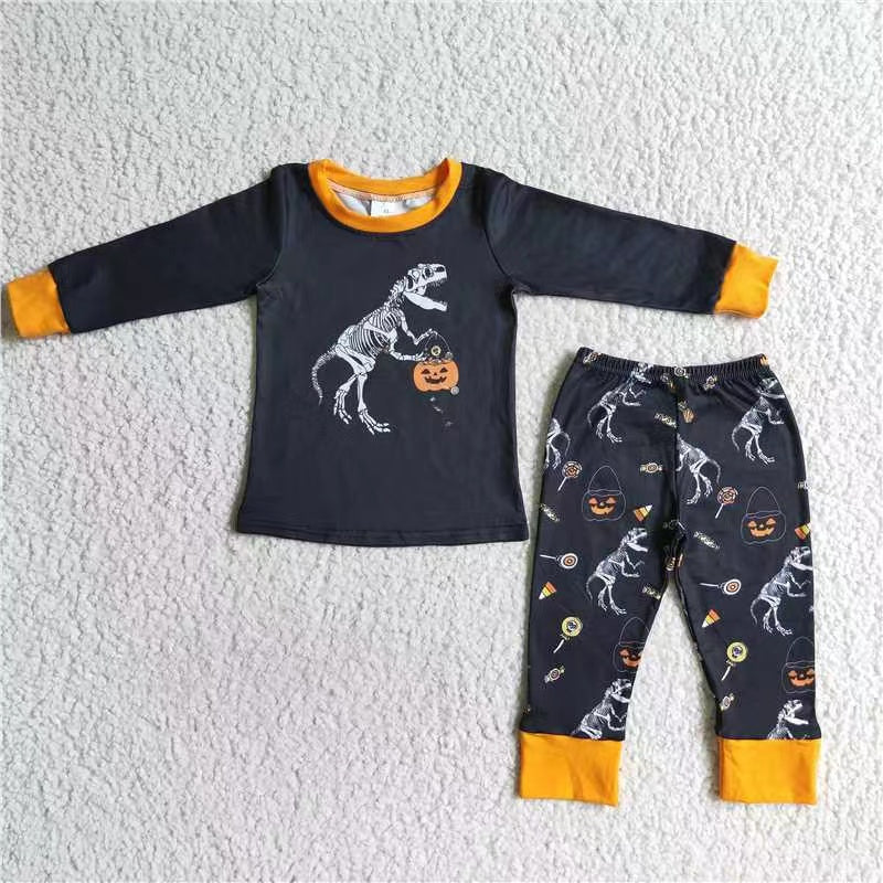 PROMOTION RTS LONG SLEEVE JOGGER PANTS halloween bat Dinosuar orange pumpkin pajamas boy outfit 202408 RTS