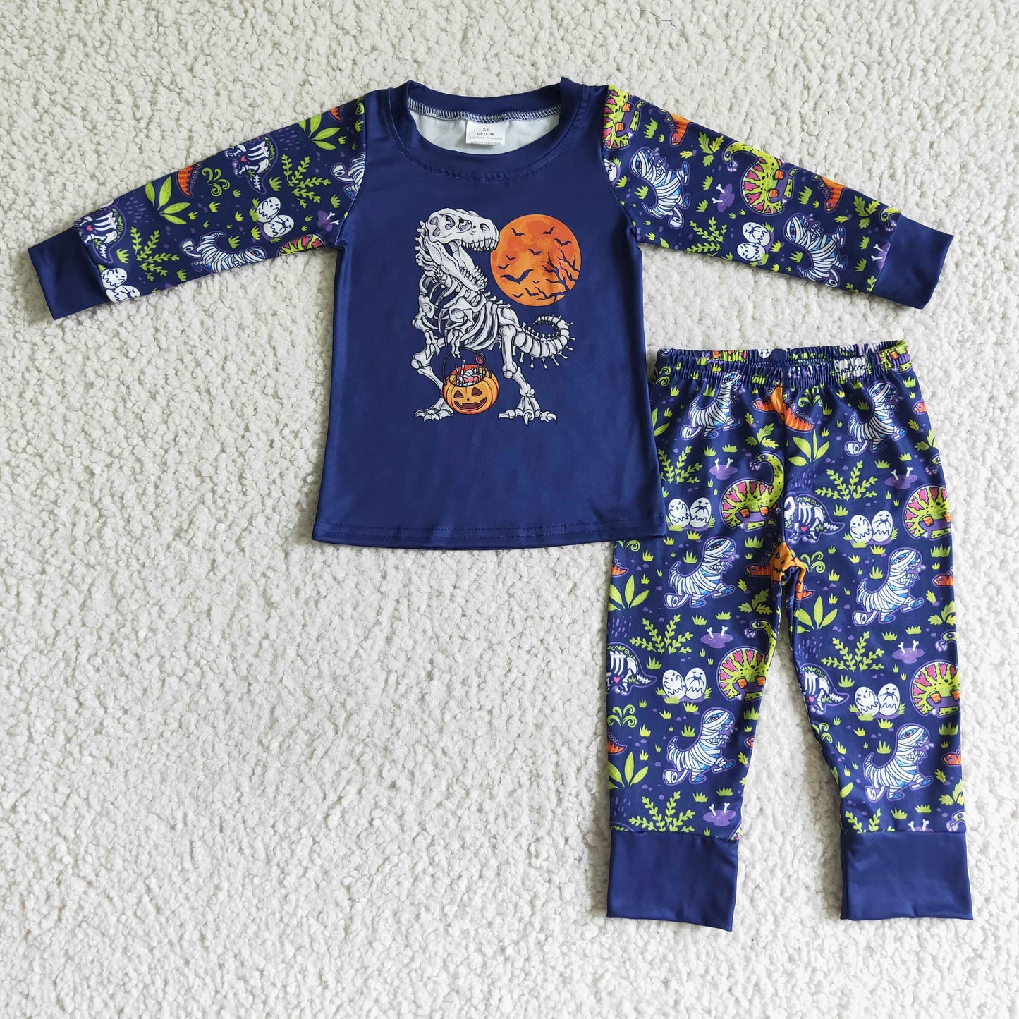 promotion 202409 RTS BLP0025 orange moon pumpkin blue dinosaur halloween long sleeve jogging pants boy pajamas outfit 20230628