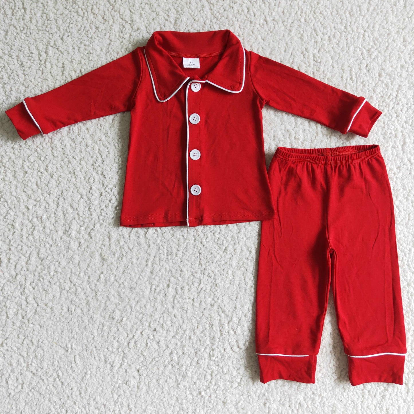 GLP0101 RTS red cotton flare long sleeve long ruffle pants girl pajamas outfit 0912