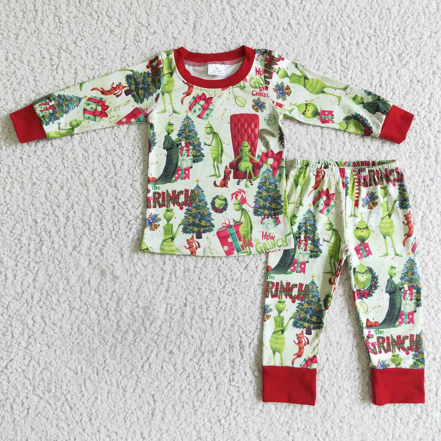 BLP0052 merry Christmas green grin long sleeve jogger boy pajamas outfit 20230622 RTS