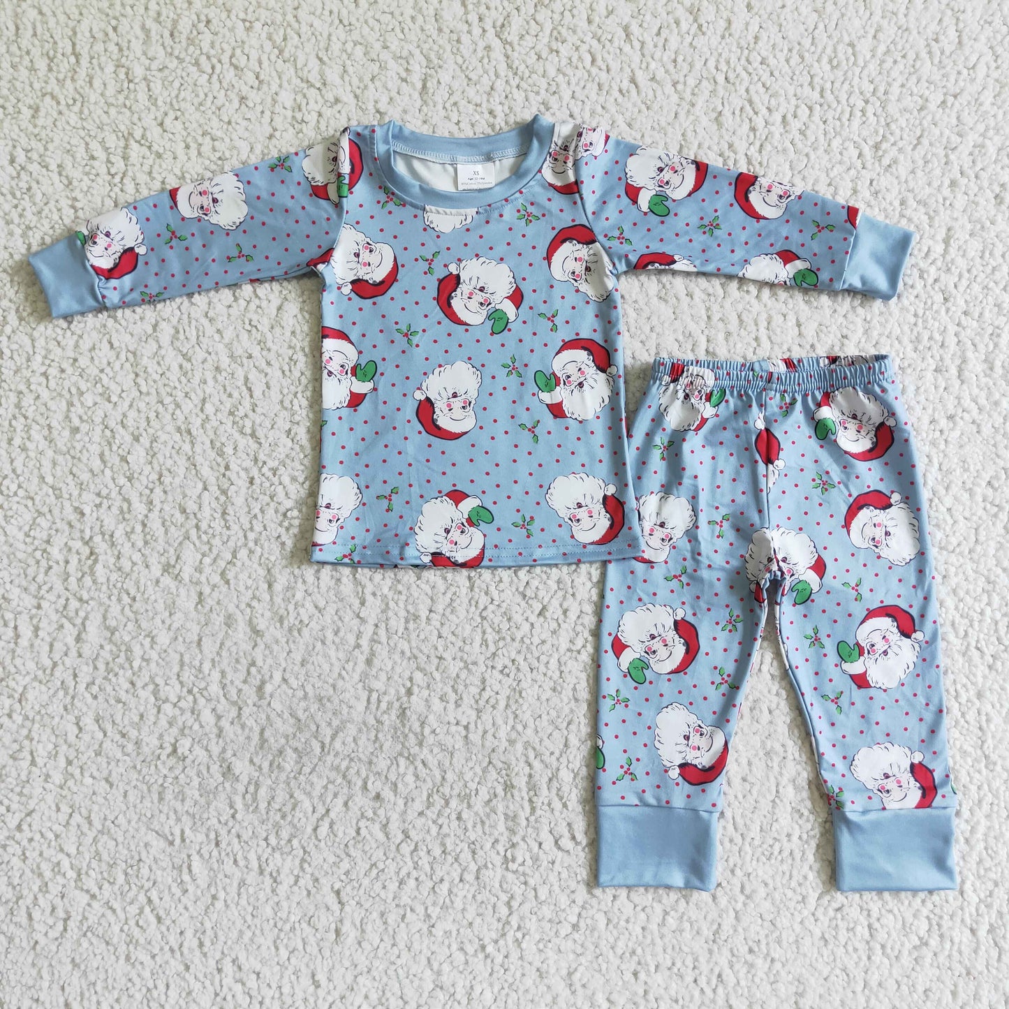 BLP0056 Christmas Santa blue long sleeve boy pajamas outfit 20230612 RTS