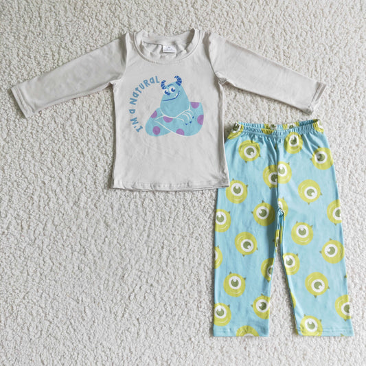 promotion BLP0058  rts green cartoon eye top scarers long sleeve boy pajamas