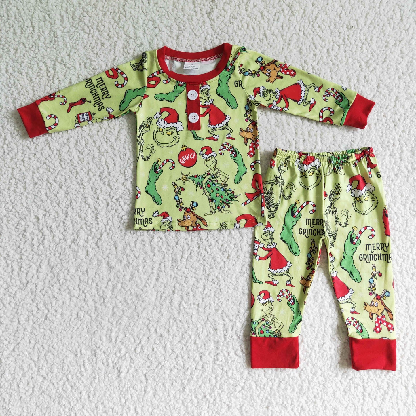 BLP0073 green cartoon christmas long sleeve boy pajamas outfit 20230608 RTS