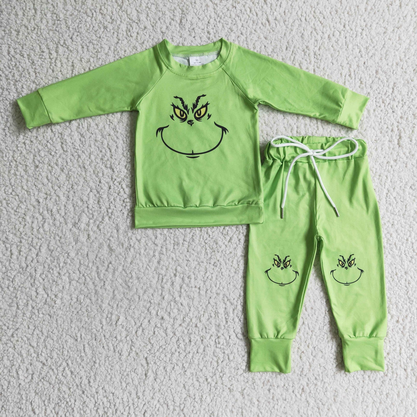 BLP0111 green grin christmas cartoon long sleeve boy outfit pajamas 1029