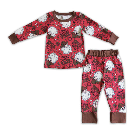 promotion RTS BLP0120 santa cactus christmas red brown long sleeve boy pajamas outfit