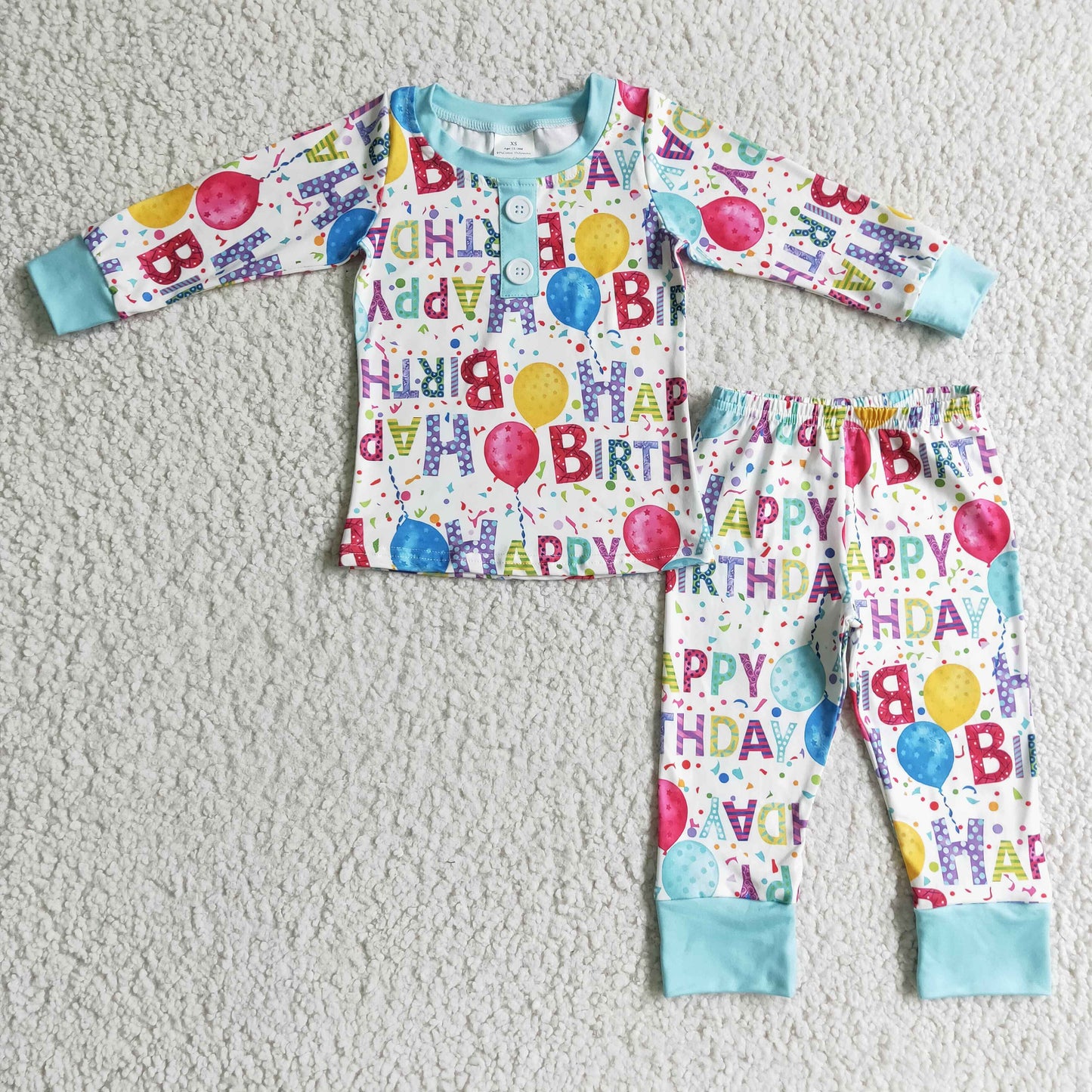 BLP0142 happy birthday long sleeve boy pajamas outfit RTS