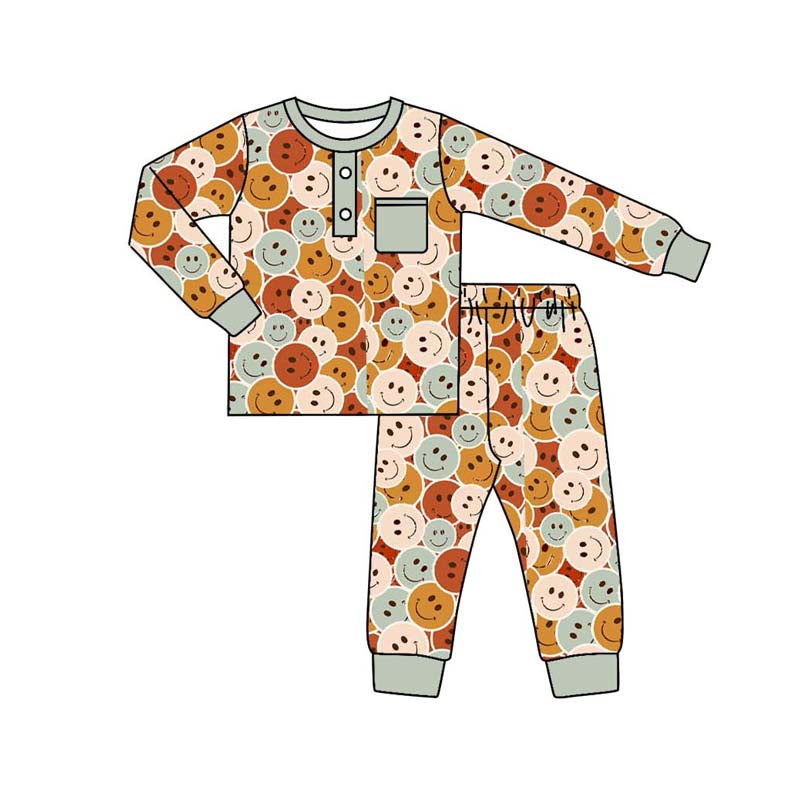 BLP0175 long sleeve smile pajamas girl boy pajamas outfit 20230510 preorder