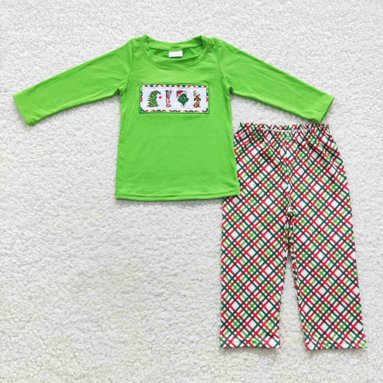 BLP0176 long sleeve cartoon embroidered grin christmas boy outfit 20230724 RTS