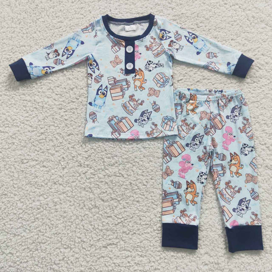 promotion BLP0184 western cartoon blue dog pink short sleeve kids boy pajamas outfit 2024 RTS