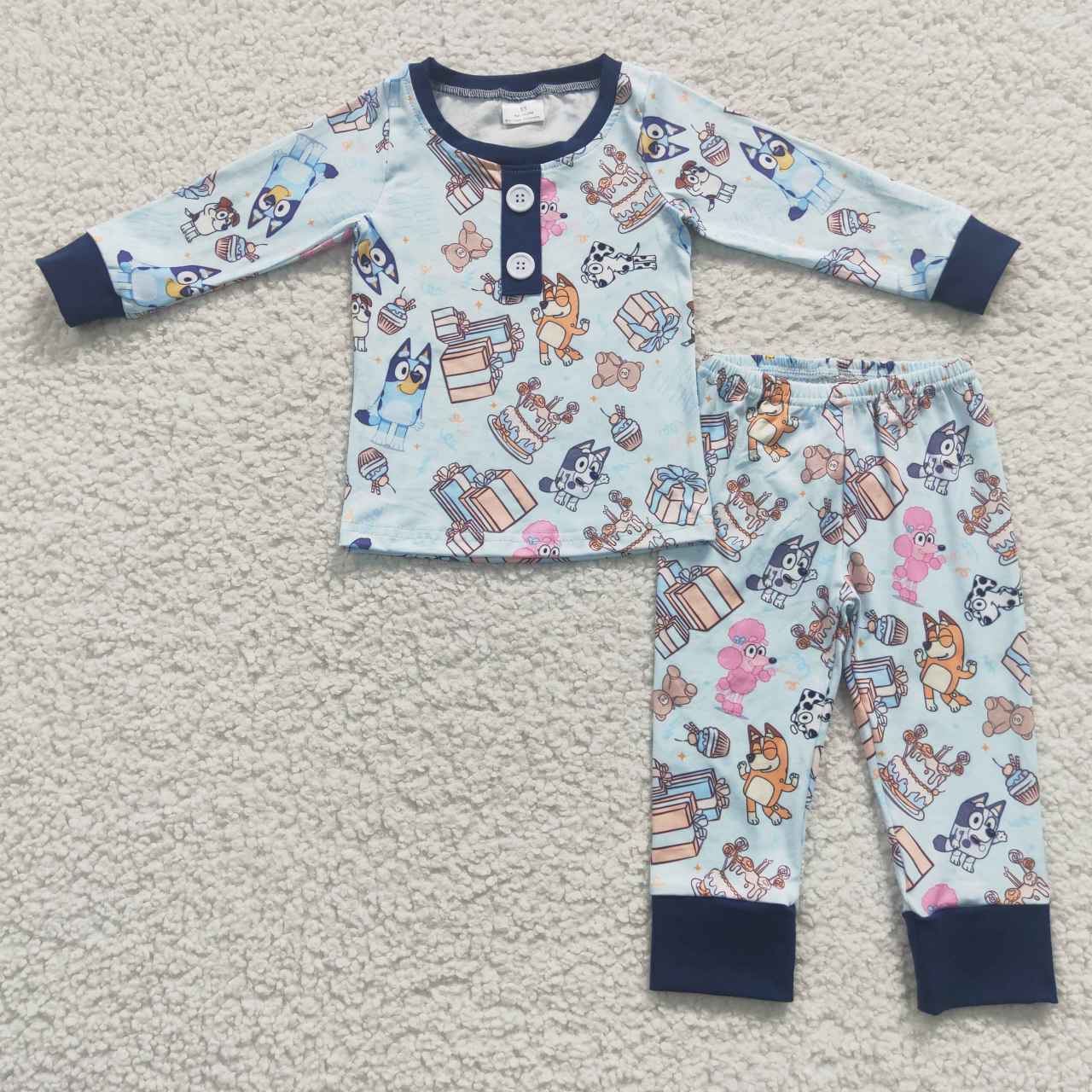 GLP0454  western blue dog pink birthday long sleeve kids girl pajamas outfit  20230627