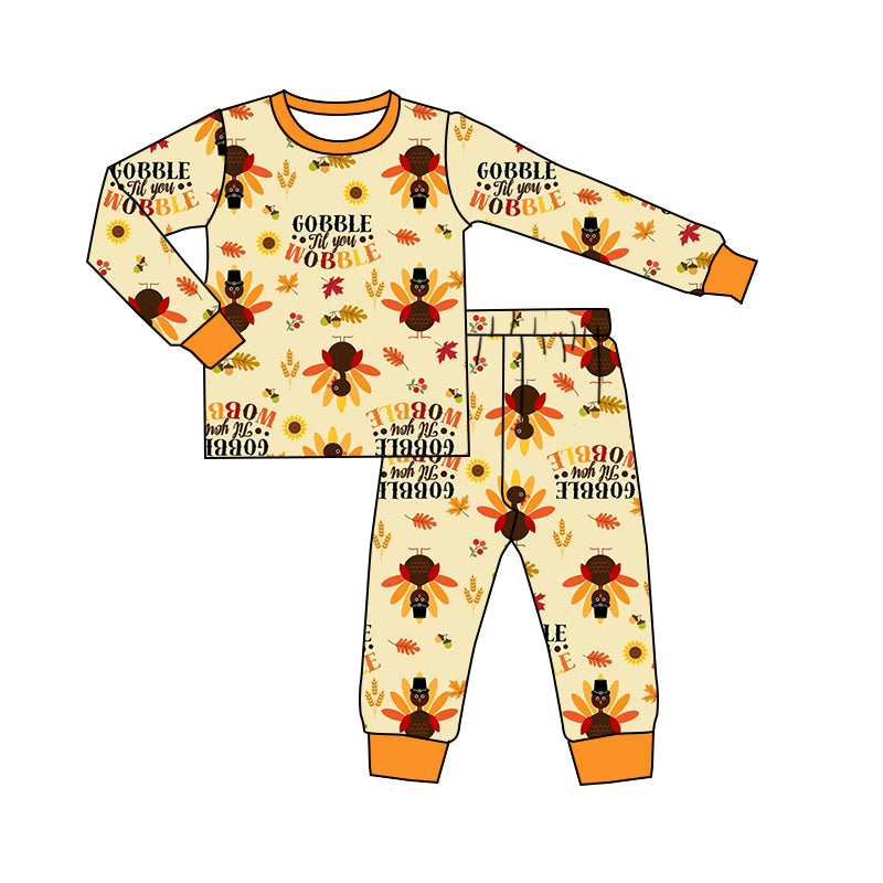 BLP0192 preorder western thanksgiving turkey long sleeve kids boy pajamas  20230524