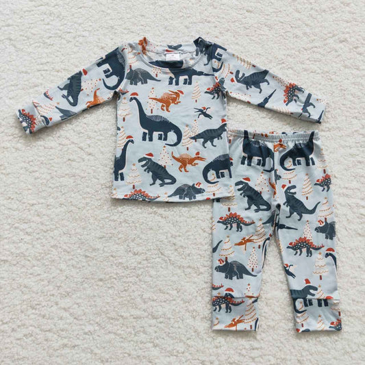 BLP0193  christmas dinosaur long sleeve kids boy pajamas  20230815 RTS