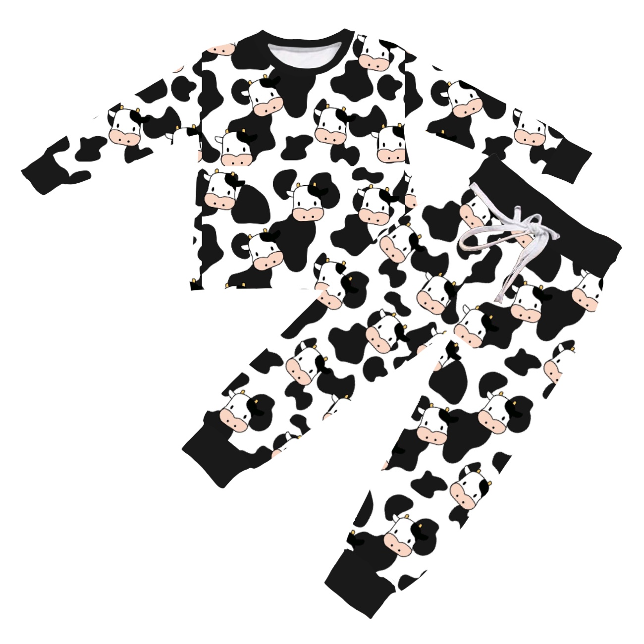 BLP0194 farm cow long sleeve children girl outfit pajamas preorder 20230530