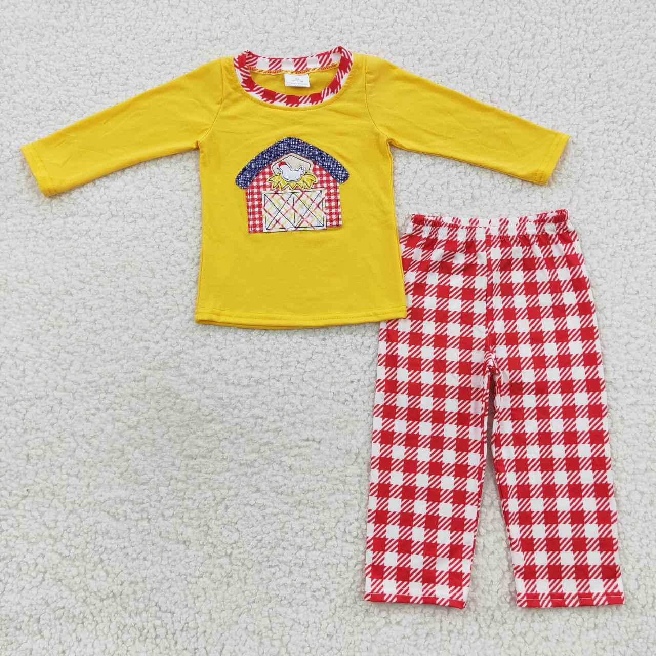 promotion BLP0198 embroidery chicken long sleeve plaid pajamas children boy outfit RTS 20230804