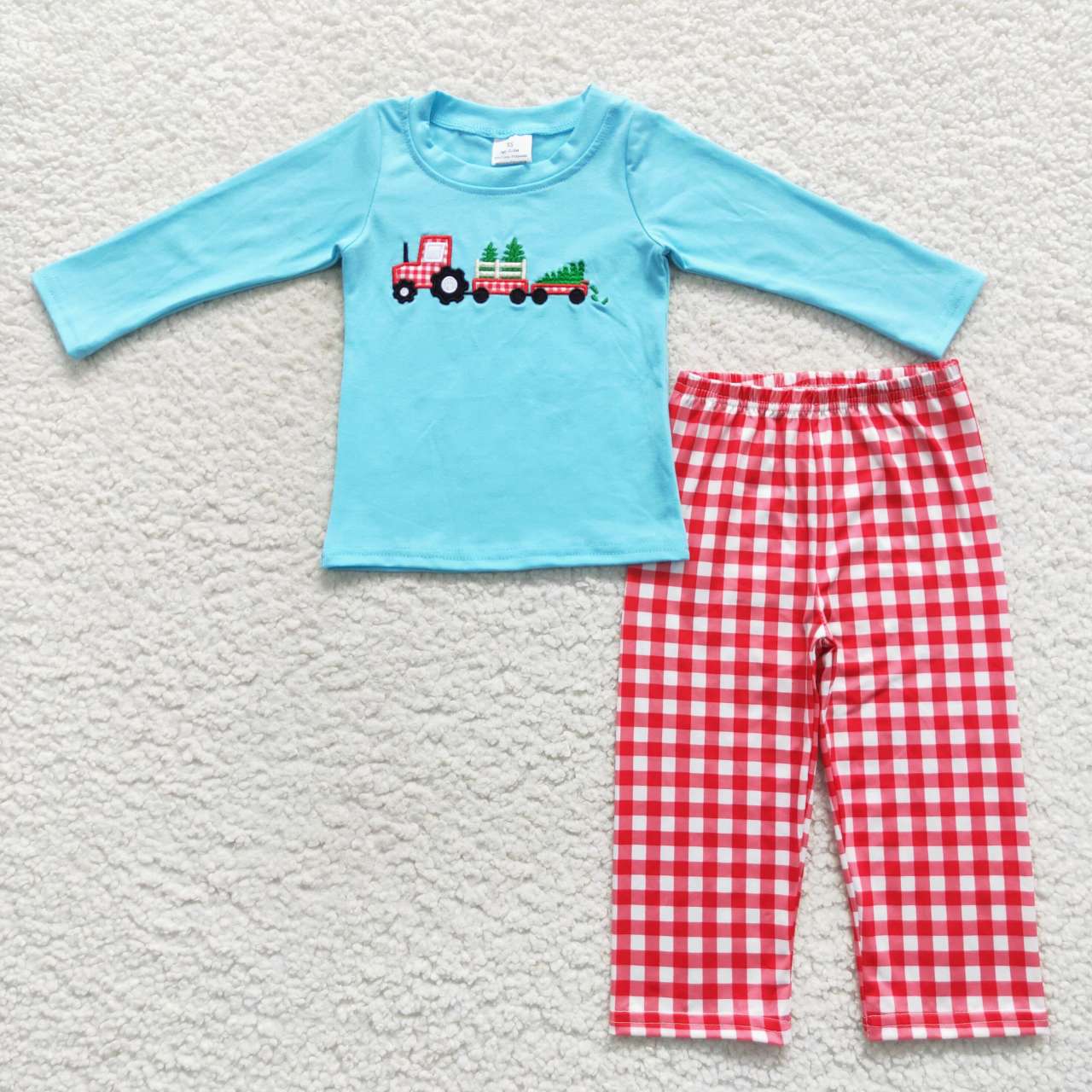 BLP0248 embroidery Christmas tractor long sleeve cartoon pants boy girl outfit 20230831 RTS