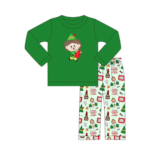 BLP0252 preorder Christmas green man long sleeve pants boy pajamas outfit 20230703