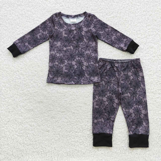 BLP0260 RTS Halloween spider web long sleeve pants boy girl pajamas outfit 20230807