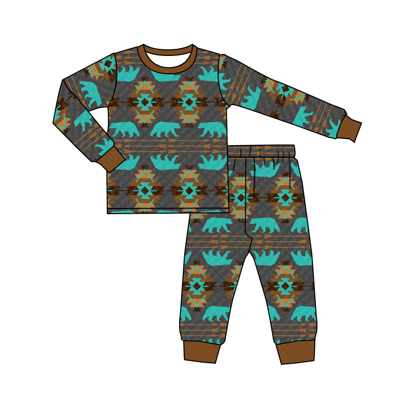 BLP0262 preorder western print geometry long sleeve pants girl boy pajamas outfit 20230707