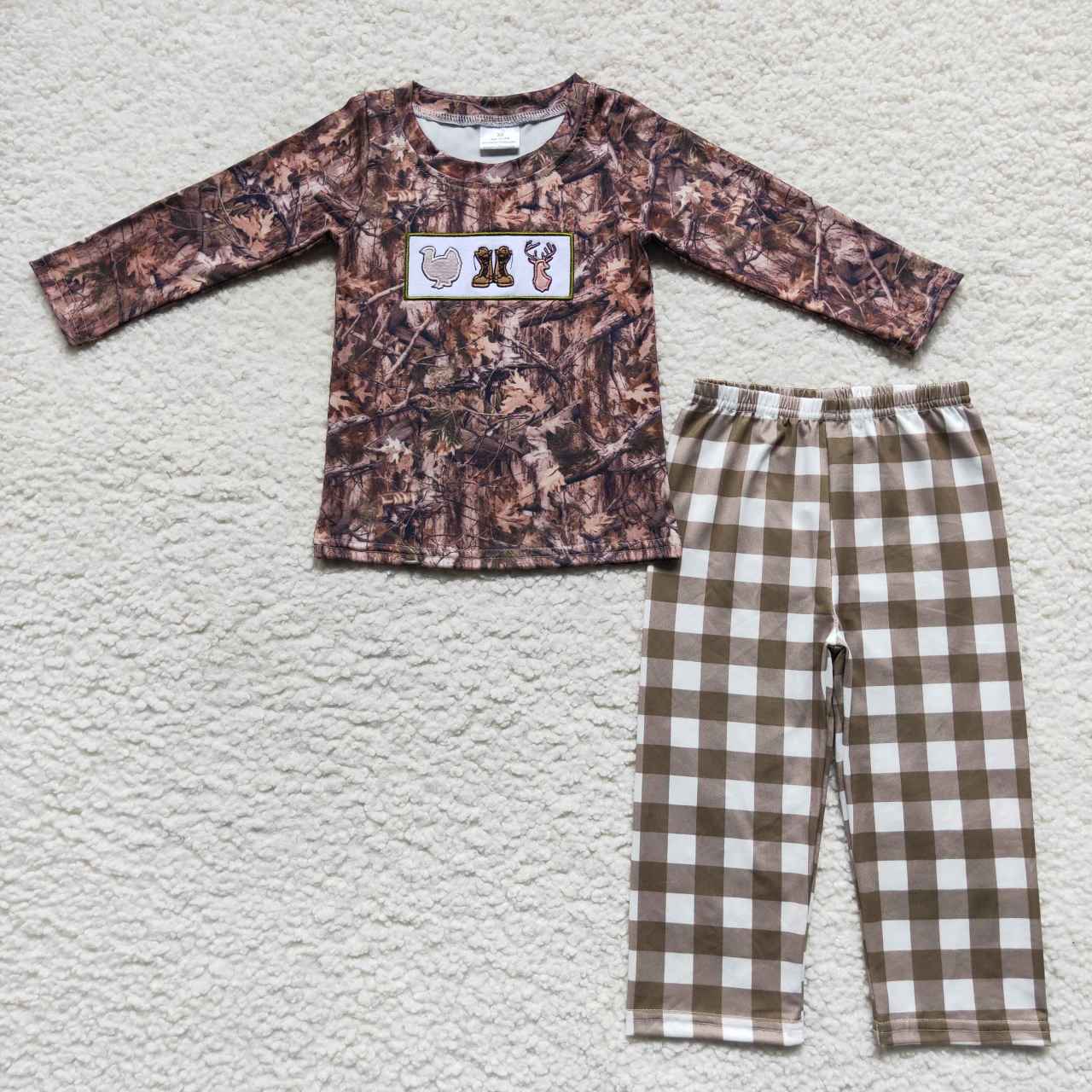 BLP0266 RTS embroidery Christmas deer camo  long sleeve boy outfit 20230925 RTS