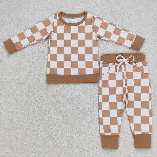 promotion BLP0270 western Checkerboard long sleeve boy pajamas outfit 20231007 RTS