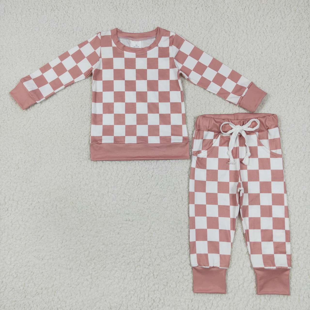 promotion BLP0271 western checkerboard long sleeve boy girl pink outfit pajamas RTS 20230927