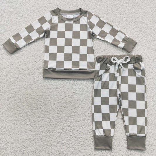 promotion BLP0272 western checkerboard long sleeve boy outfit pajamas RTS 20230830