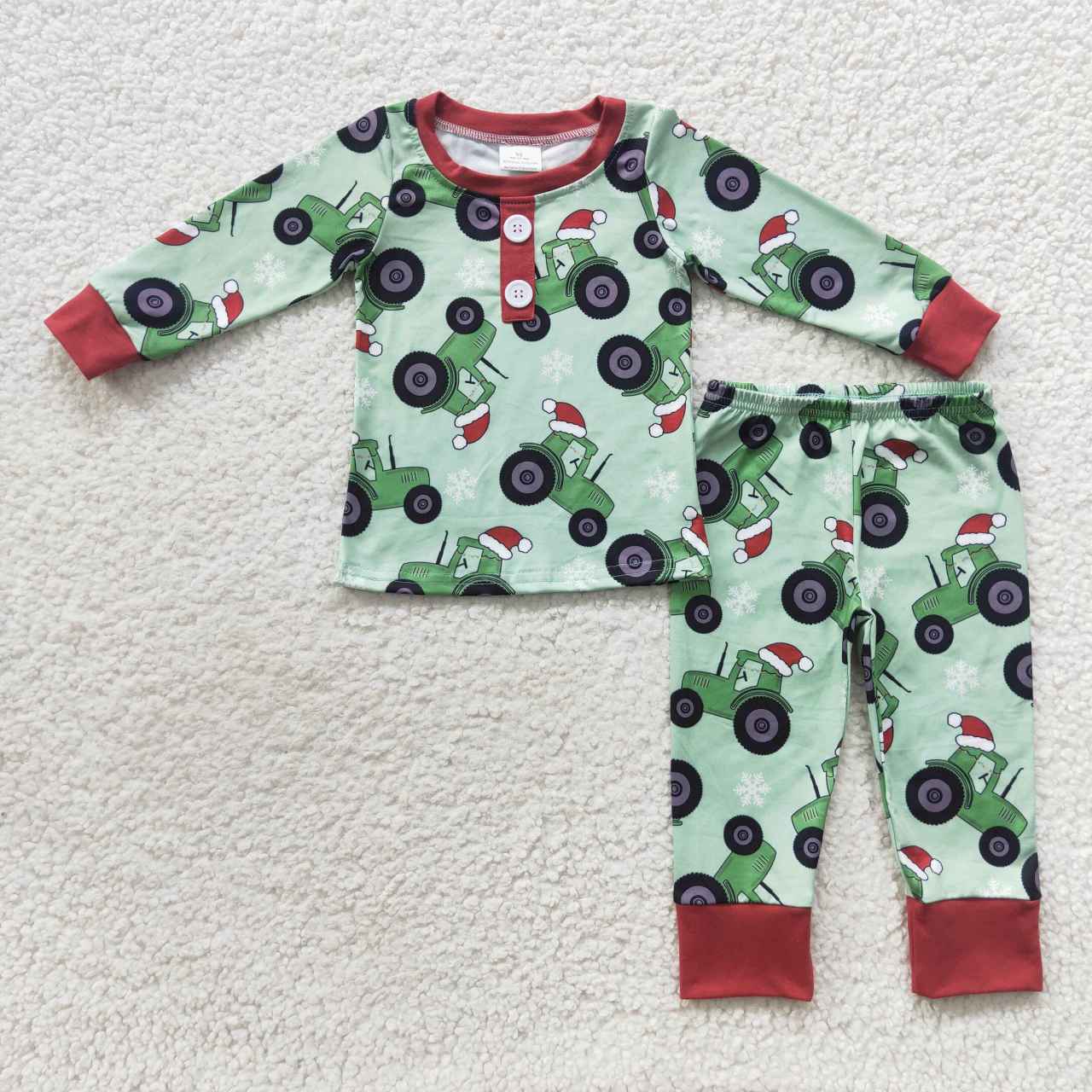 BLP0285 western long sleeve Christmas tractor green boy outfit 20230821 RTS