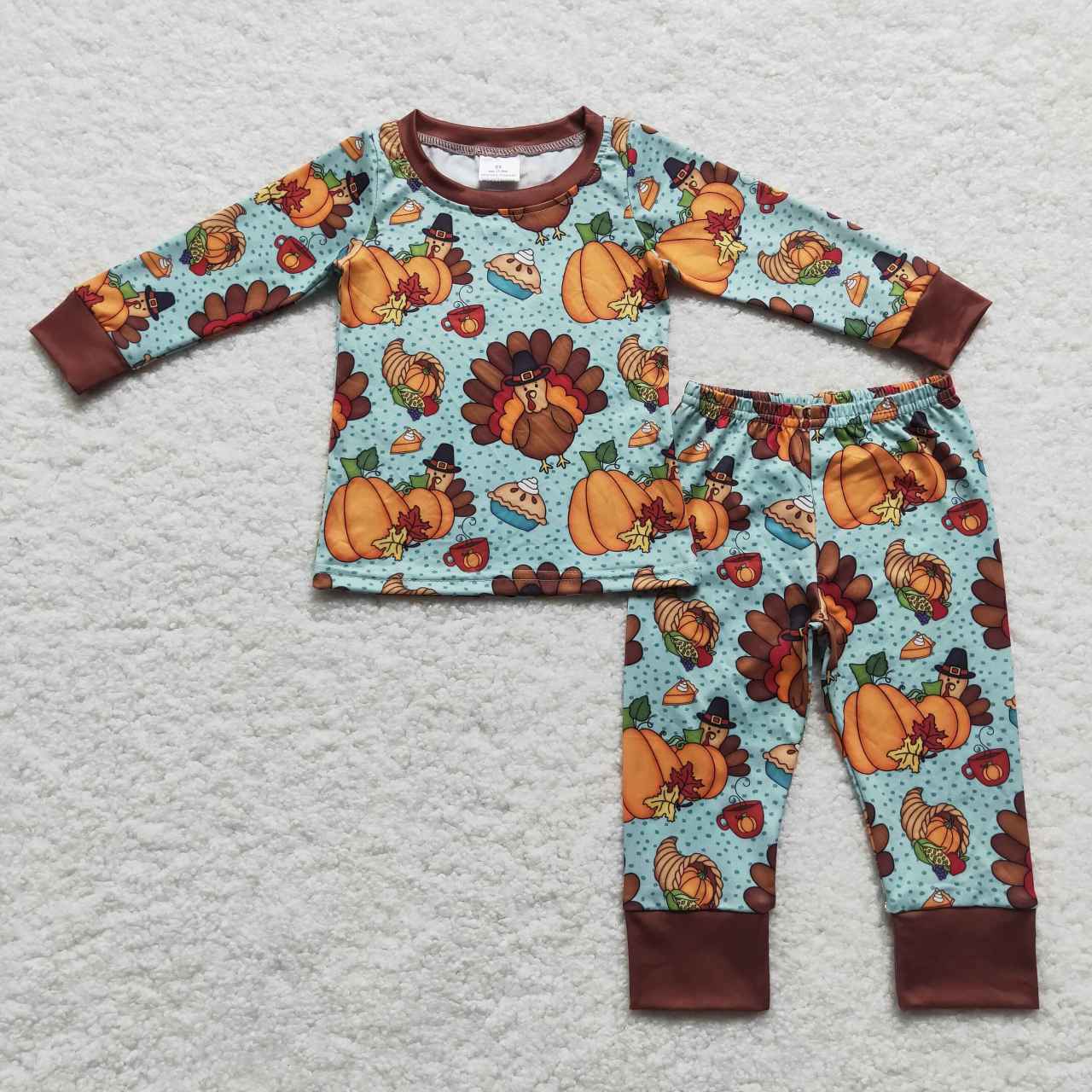 BLP0287 western long sleeve turkey thanksgiving boy pajamas outfit 20230823 RTS