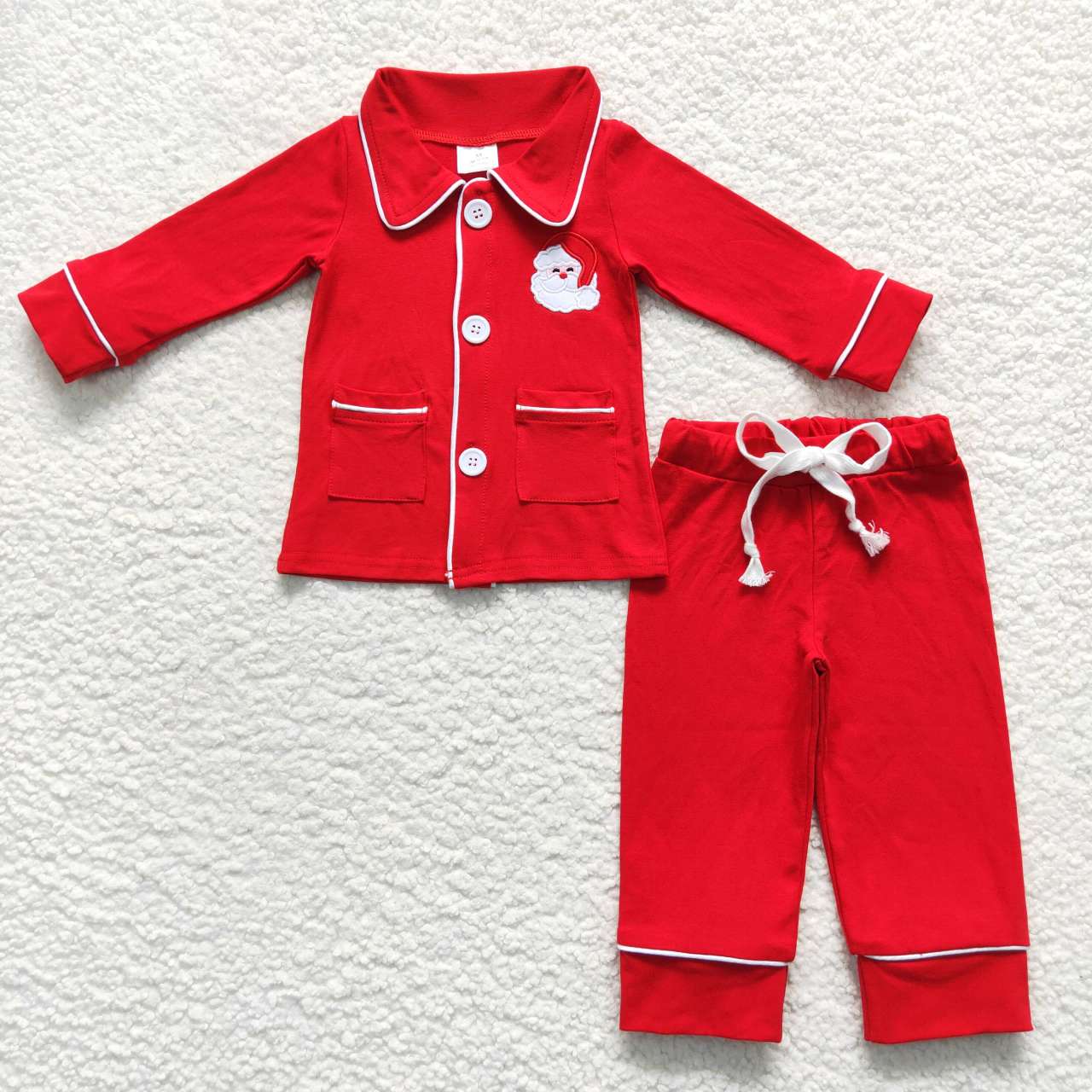 BLP0295 RTS embroidery Christmas Santa red cotton long sleeve dad & mommy girl boy pajama outfit 20231004