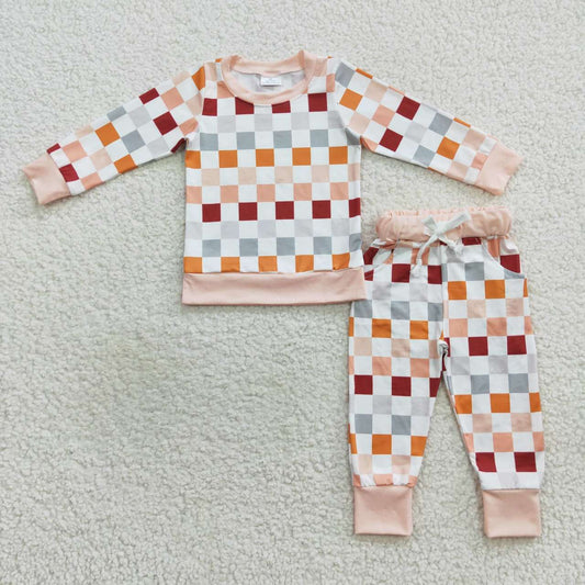 promotion BLP0306 RTS western checkerboard long sleeve kids girl pajamas outfit 20230909