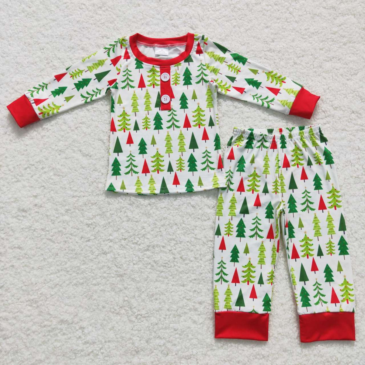 NO MOQ RTS BLP0312 Baby Boy Clothes Christmas Tree Allover Print Long Sleeve Cuff Pant Pajama Clothes Set 202610
